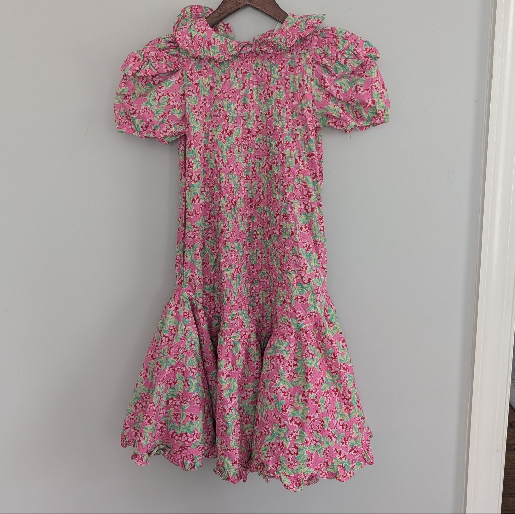 Girl's Vintage Mousefeathers Pink Floral Peter Pan Collar Dress 12